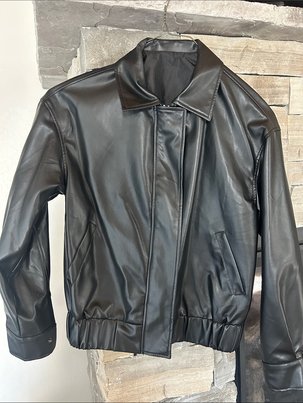 Commense Black Faux Leather  Bomber Jacket - Men